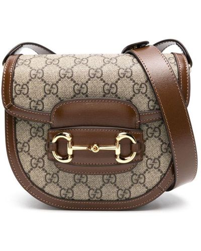 Gucci Horsebit 1955 Kleine, Bedruckte Schultertasche Aus Beschichtetem Canvas Mit Lederbesätzen - Braun