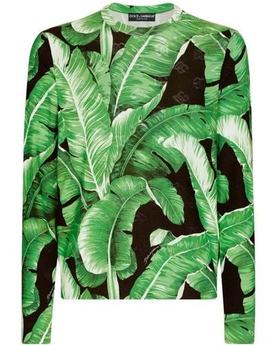 Dolce & Gabbana Leaf-pattern Silk Jumper - Green