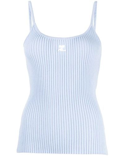 Courreges Logo-embossed Ribbed-knit Tank Top - Blue
