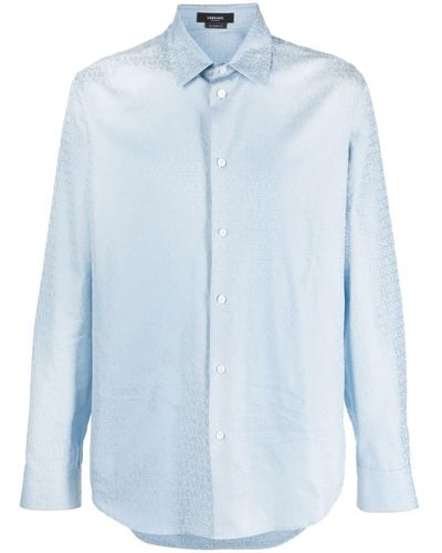 Versace Allover Cotton-jacquard Shirt - Blue