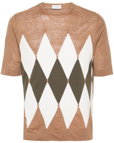 Ballantyne Kurzärmeliger Pullover mit Argyle-Muster - Natur