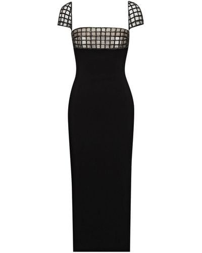 Oscar de la Renta Crystal Grid Cap Sleeve Dress - Black