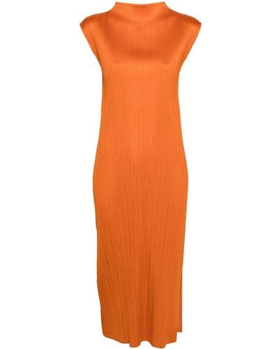 Pleats Please Issey Miyake Robe sans manches à design plissé - Orange