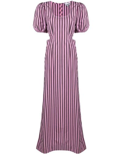 Ganni Striped Cut-out Organic Cotton Dress - Purple