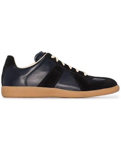 Maison Margiela Dark Navy Blue/black Calf Leather Panelled Lace-up Trainers