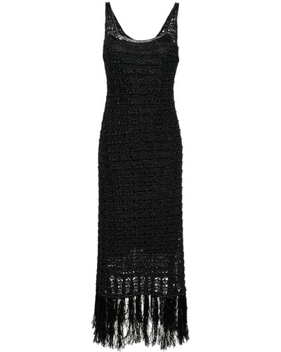 Erika Cavallini Semi Couture Robe longue à franges - Noir