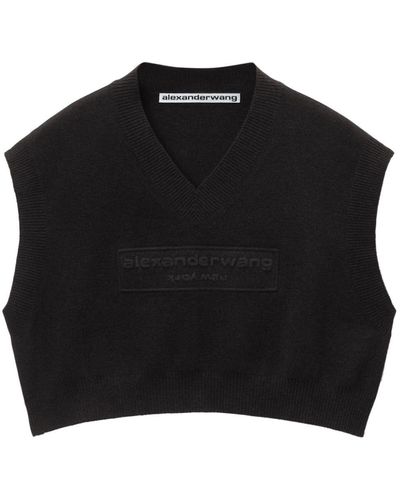 Alexander Wang Logo-embossed cropped knitted top - Schwarz