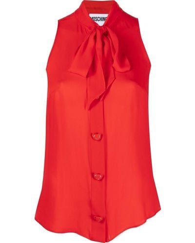 Moschino Sleeveless Pussy-bow Silk Blouse - Red