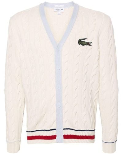 Lacoste Cardigan en maille torsadée à patch logo - Blanc
