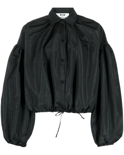 MSGM パフスリーブ クロップドシャツ - ブラック