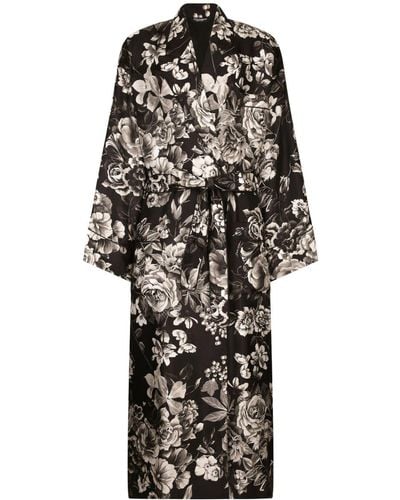 Dolce & Gabbana Floral-print Silk Robe - Black