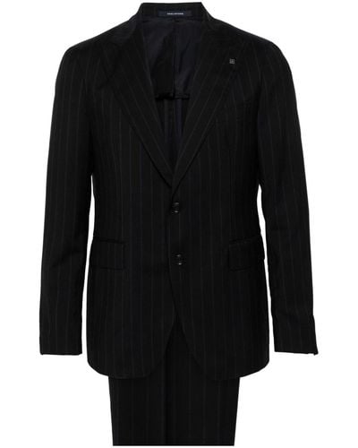 Tagliatore Dark Pinstriped Double-Breasted Wool Suit - Black