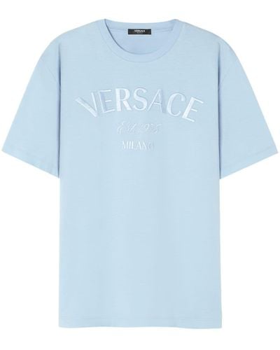 Versace T-shirt en coton à logo brodé - Bleu