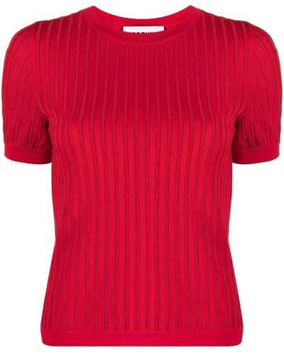 Moschino Stripe-embroidered Ribbed-knit Top