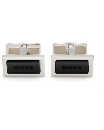 BOSS Engraved-logo Cufflinks - White