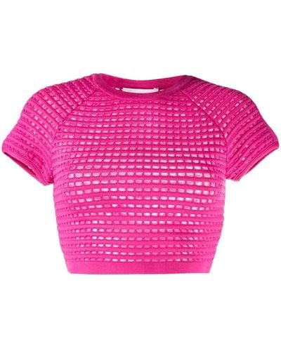 Genny Open-knit Short Sleeve Top - Pink