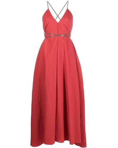 Brunello Cucinelli Open-back Cotton Maxi Dress - Red