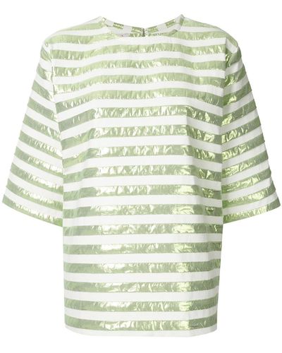 Bambah Short-sleeved Striped Square Top - Green