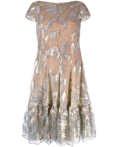 Talbot Runhof Sequin-embellished Frilled Dress - Natural