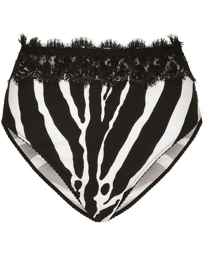 Dolce & Gabbana High-waisted Panties In Zebra-print Charmeuse And Lace - Multicolor