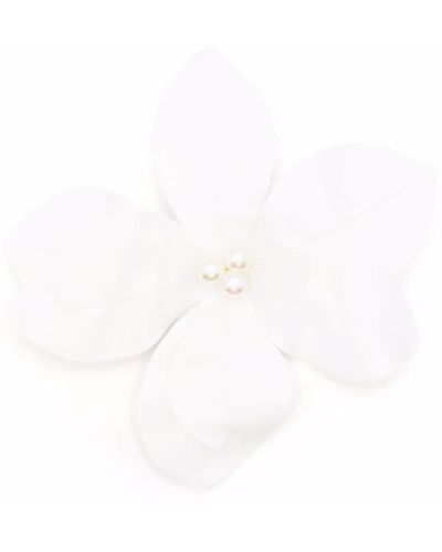 MANURI Große Blumen-Brosche - Weiß