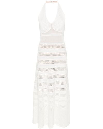 Twin Set Halterneck Crochet Midi Dress - White