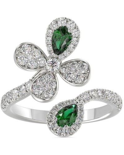 Marchesa 18kt White Gold Floral Emerald And Diamond Ring - Metallic