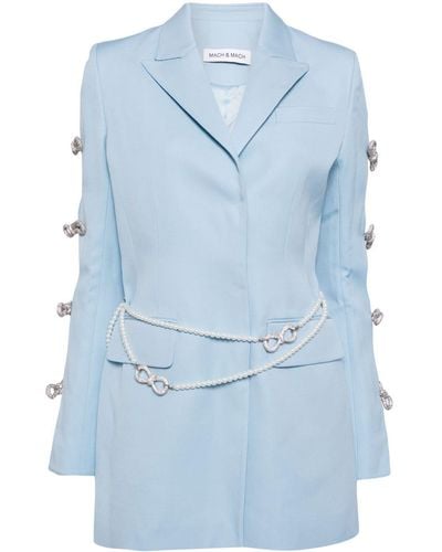 Mach & Mach Bow-embellished Wool Mini Dress - Blue