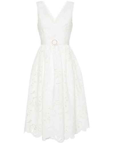 Nissa Floral-embroidered Midi Dress - White