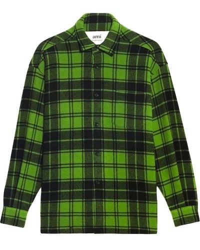 Ami Paris Camisa a cuadros escoceses con logo estampado - Verde