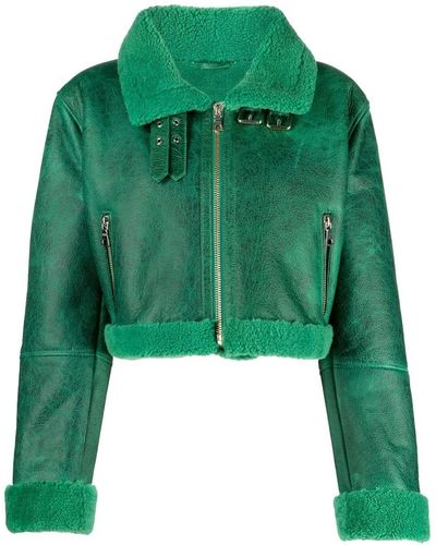 Arma Cropped-Lederjacke mit Shearling - Grün