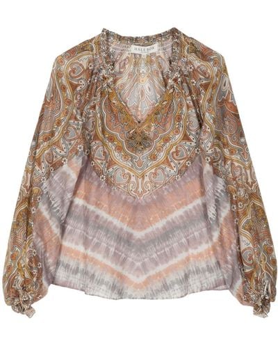 Hale Bob Graphic-print Embroidered-detail Blouse - Natural