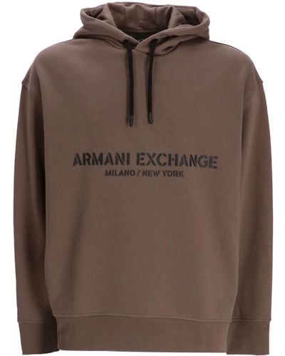 Armani Exchange Logo-print Cotton Hoodie - Brown