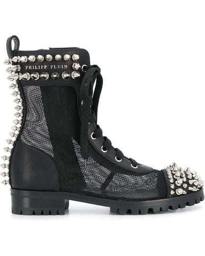 Philipp Plein Studded 35mm Lace-up Boots - Black