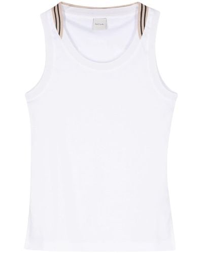 Paul Smith Contrasting Border Cotton Tank Top - White