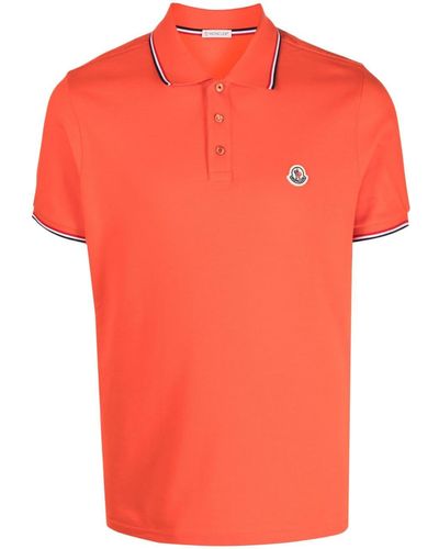 Moncler Logo-patch Striped Cotton Polo Shirt - Orange
