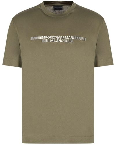 Emporio Armani Logo-embroidered Crew-neck T-shirt - Green