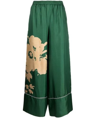 Pierre Louis Mascia Cialda Floral-print Wide-leg Pants - Green
