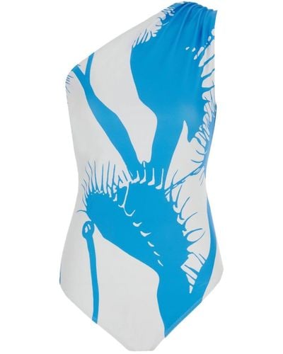 Ferragamo Venus-print One-shoulder Swimsuit - Blue