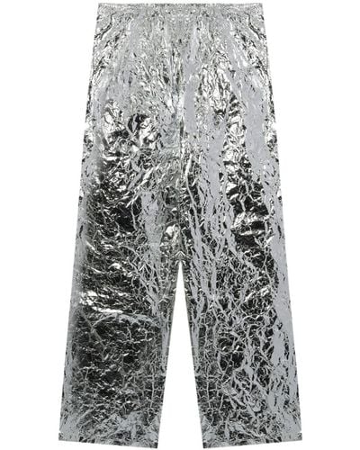 Hed Mayner Metallic-finish Crinkled Trousers - Grey
