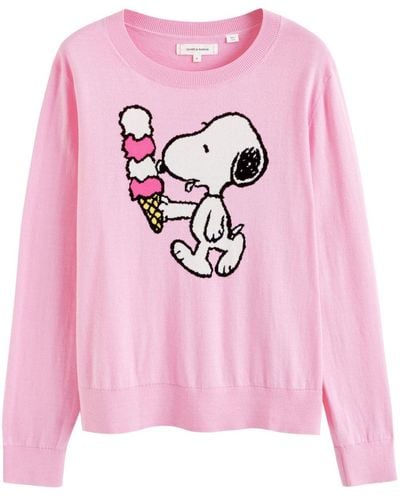 Chinti & Parker Pull Snoopy en maille intarsia - Rose