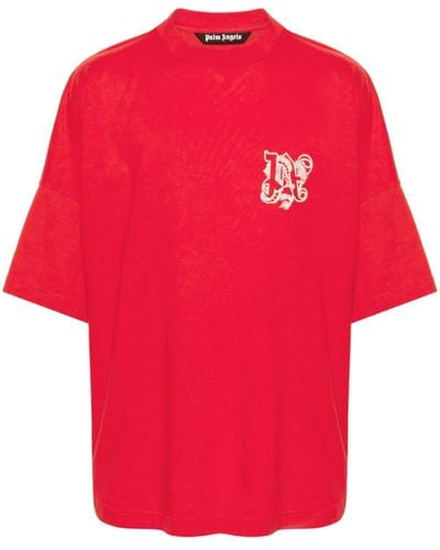 Palm Angels T-shirt en coton à logo brodé - Rouge