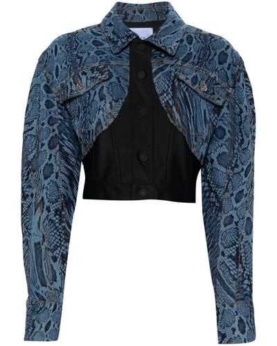 Mugler Snake-print Paneled Denim Jacket - Blue