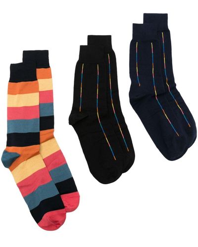 Paul Smith Striped Crew-socks (pack Of Three) - Blue