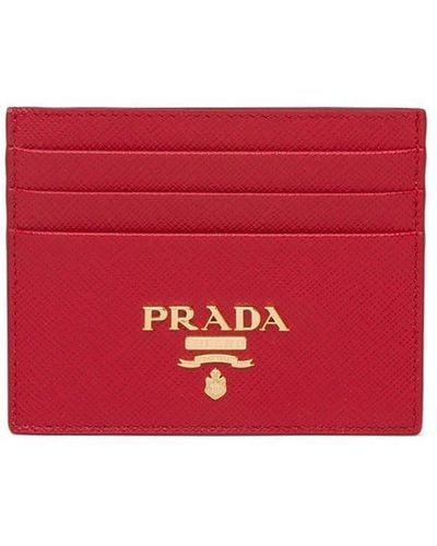 Prada Portefeuilles, Card Holder Saffiano Leather Fuoco en rouge