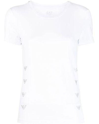 EA7 T-shirt en coton mélangé à design uni - Blanc