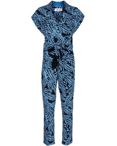Diane von Furstenberg Botanical-print Belted Jumpsuit - Blue