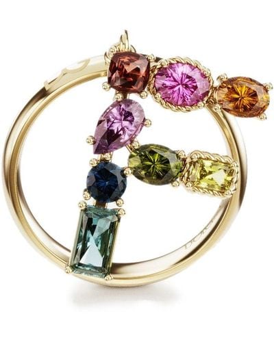 Dolce & Gabbana Rainbow alphabet F ring in yellow gold with multicolor fine gems