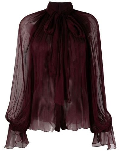 Atu Body Couture Semi-sheer Tie-neck Blouse - Purple