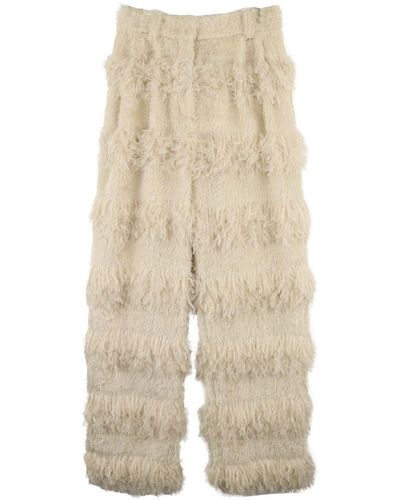 ROKH High-rise Wide-leg Fringde Trousers - Natural